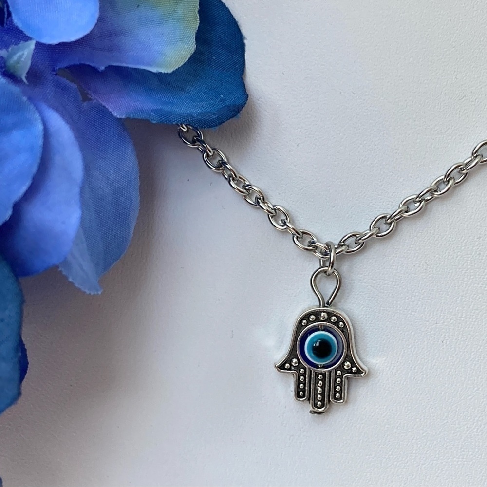 Hamsa Evil Eye Stainless Steel Necklace - Picture 7 of 11
